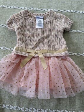Blueberi Boulevard Pink and Gold Knit Tulle Party Dress